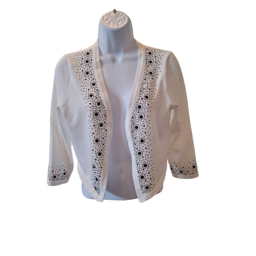 Sweet Kizz Womens Beaded Cardigan Small White Long Sleeve Fitted Casual Corpcore